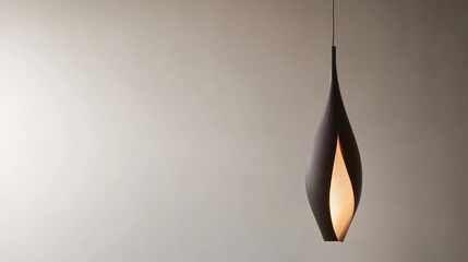 Leinwandbilder - A sleek pendant light in matte black hangs gracefully, showcasing its modern curves and soft shadow on a neutral white background, emphasizing minimalist design