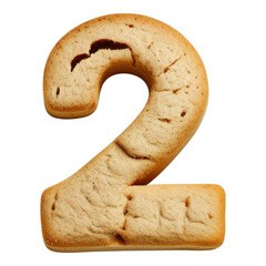 Cookie shaped like the number two on a black background.