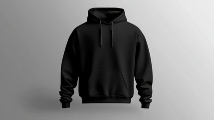 Poster - Display showcases a black hoodie centered against a transparent backdrop, ideal for showcasing custom graphics or artwork with clear space for branding