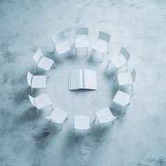 Canvas Print - Minimalist Circle of Chairs with Open Book Symbol of Knowledge and Community