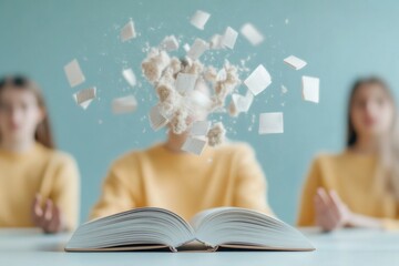 Aufkleber - Surreal Community Learning Open Books and Suspended Pages in Soft Light