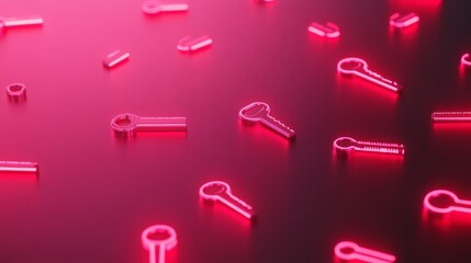 Leinwandbilder - Futuristic Cybersecurity Concept with Glowing Red Keys on Reflective Surface