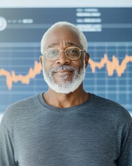 Aufkleber - Elderly Man Engaged with Cryptocurrency Market Trends on Screen - Modern, Inclusive Finance Portrait