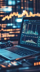 Aufkleber - Futuristic Financial Analysis Cryptocurrency Trends on High-Tech Laptop with Holographic Interface