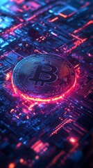 Aufkleber - Futuristic Bitcoin and Cryptocurrency Concept with Neon Accents