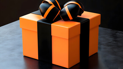 Canvas Print - 3d Black and orange gift box for halloween isolate on transparency background
