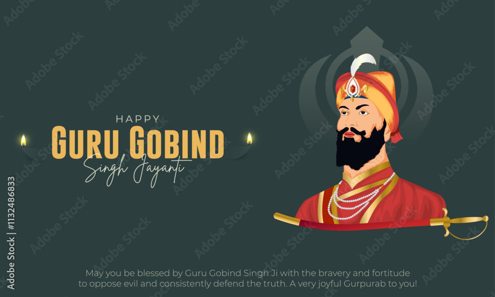 Happy Guru Gobind Singh Jayanti Banner and Greeting Card. Birthday ...