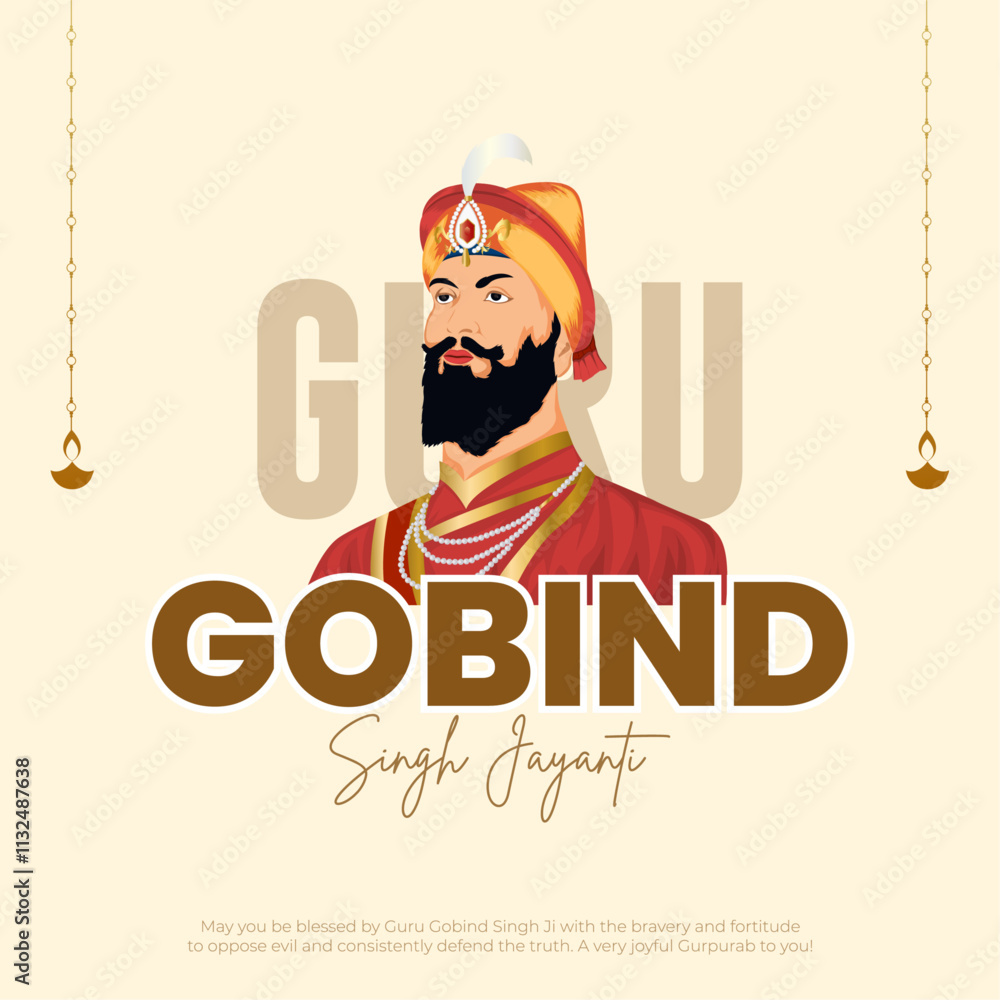 Happy Guru Gobind Singh Jayanti Post and Greeting Card. Birthday ...
