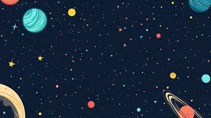 Wall Mural - vector flat space design background featuring small celestial elements like stars, planets, and gala