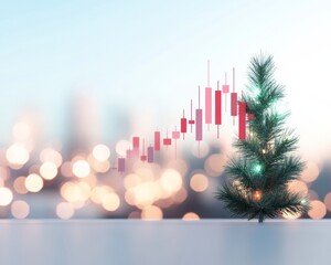 Poster - Futuristic Holiday Skyline with Stock Market Trends and Festive Lights