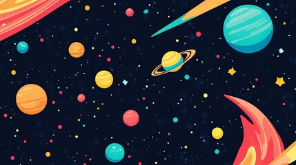 Wall Mural - vector flat space design background featuring small celestial elements like stars, planets, and gala