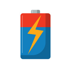 Battery clip art image, battery flat vector illustration, isolated on white background, battery icon with lightning bolt energy symbol