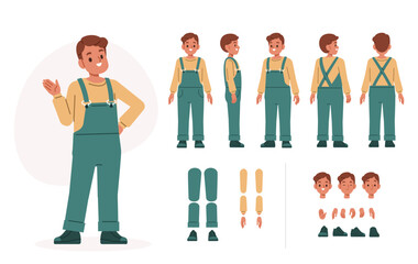 Wall Mural - boy child character constructor for animation. front, side and back view set. body parts, postures, 