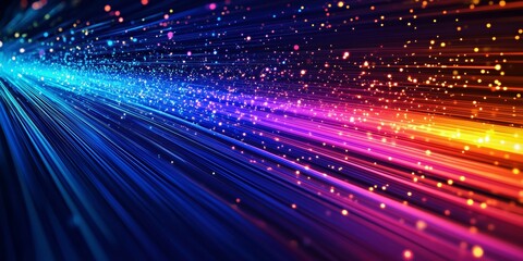 Wall Mural - vibrant rainbow gradient beams of light in motion with sparkling particle effects