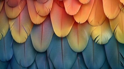 Wall Mural - Close-up vibrant colorful bird feathers texture background.