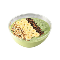 Poster - Energizing smoothie bowl with blended spinach banana almond butter and cacao nibs in a see