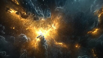 Wall Mural - Cosmic Inferno: A fiery nebula explodes with incandescent energy, swirling clouds of gas and dust illuminated by a brilliant, golden core.  An awe-inspiring spectacle of celestial grandeur.