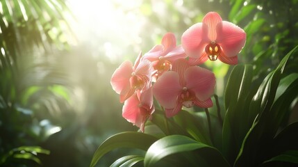 Canvas Print - Elegantly Blurred Composition Featuring Cluster of Beautiful Orchids with Soft Light in Lush Greenery