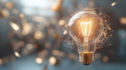 Wall Mural - digital rendering of a lightbulb surrounded by abstract particles and light effects