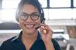 © peopleimages.com - Portrait, call center and glasses with business woman in office for communication, contact us and sales agent. Telemarketing, crm and help desk with person in agency for consulting and hotline