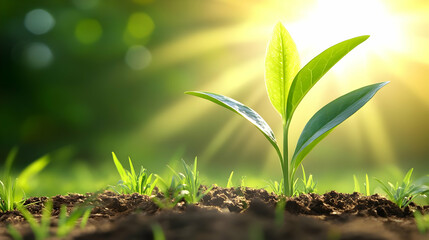 Poster - Young plant seedling growing in sunlight.