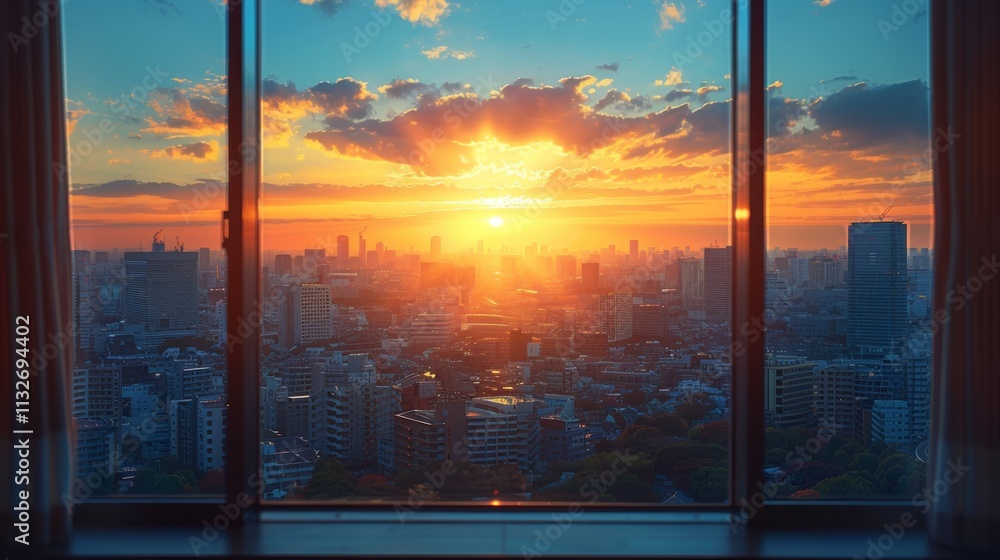 view from the window of Japan. Soft backlight. cozy and warm apartment ...
