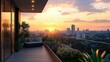 © MUMTAZ - Sunset city view from modern apartment balcony.