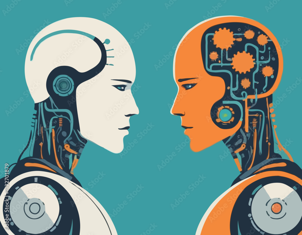 Artificial Intelligence VS Human. Vector illustration in a flat style ...