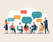 © MR - Business Discussion Concept. Vector illustration in flat style of a group of people communicating to each other in speech bubbles. Isolated on background.