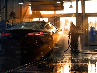 Professional Car Wash Detailing Station in Action: High-Quality Cleaning and Polishing Services