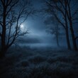 © khalid - 'Create an atmospheric scene featuring morning fog swirling across a midnight blue background. The fog is ethereal and wispy, gently twisting and curling in delicate tendrils. Eerie moonlight shines t