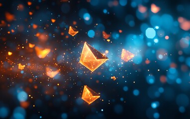 Aufkleber - Abstract floating blue and orange envelopes in dark space, a colorful and dynamic background symbolizing digital communication and modern technology