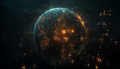 Poster - Digital Earth with glowing lights and data connections, symbolizing the global interconnectedness and technological unity, isolated on a white background