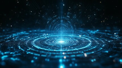 Wall Mural - Abstract Digital Blue Circular Light Data Network