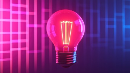 Wall Mural - a vibrant pink light bulb glows against a blue and pink gradient background, showcasing a modern and