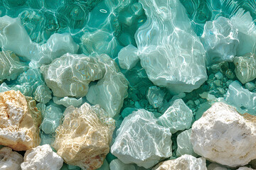 Poster - Crystal-clear turquoise water over white rocks.