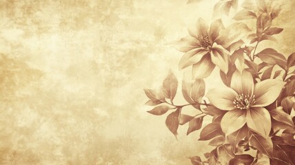 Wall Mural - Vintage floral illustration with sepia tones, creating a classic and elegant aesthetic
