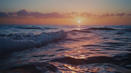 Aufkleber - Tranquil sunset ocean waves rolling towards shore coastal beach seascape photography serene atmosphere dusk viewpoint