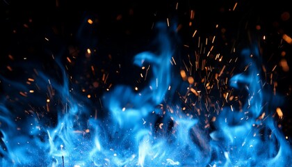 Wall Mural - embers from a blue fire fire blue flames on black background fire embers particles over black backgr