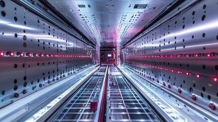 Poster - Logistics sorting machine organizing packages modern facility industrial technology high-tech environment close-up viewpoint