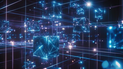Aufkleber - Floating blockchain-inspired design visualization in digital space for technology and innovation concepts