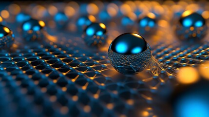 Leinwandbilder - Digital environment concept high-tech glowing blue spheres in a mesh network of futuristic graphics
