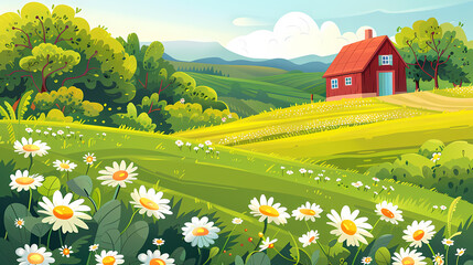 Wall Mural - landscape with a house in the background