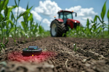 Poster - Smart farming technology sensor in field with tractor.