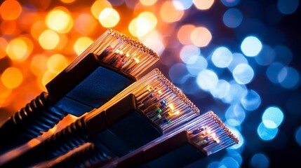 Poster - Glowing fiber optic cables illuminate digital networks high-tech environment technology perspective web connectivity concept