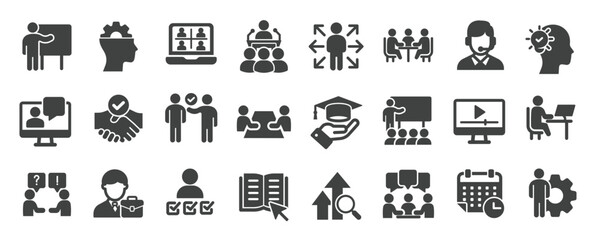 Wall Mural - training solid icons collection. containing education, seminar, online class, webinar, course etc ic