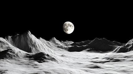 Canvas Print - a lunar landscape featuring mountains and a large moon in a dark sky.