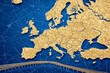 © Thanyarat - A transport map of Europe featuring major highways, railways, and airports connecting different regions