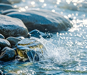 Wall Mural - water splashing water on rocks
