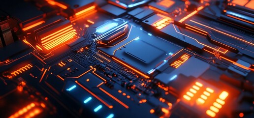 Poster - A close-up view of a futuristic circuit board with glowing elements.